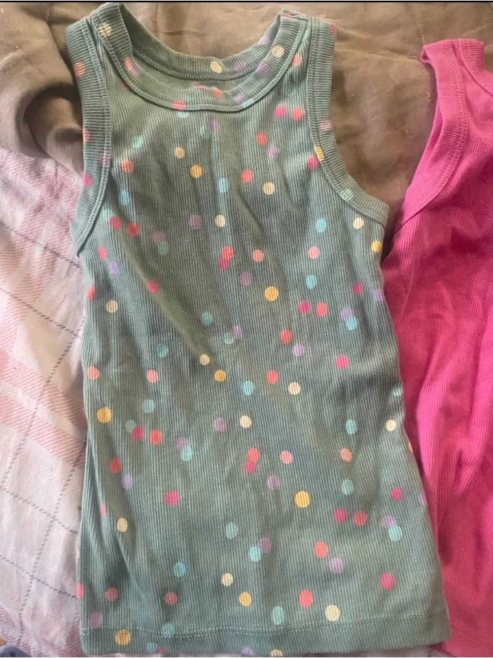 wonder nation Girls' Tank Tops - Mint Polka Dot, Hot Pink & Orange